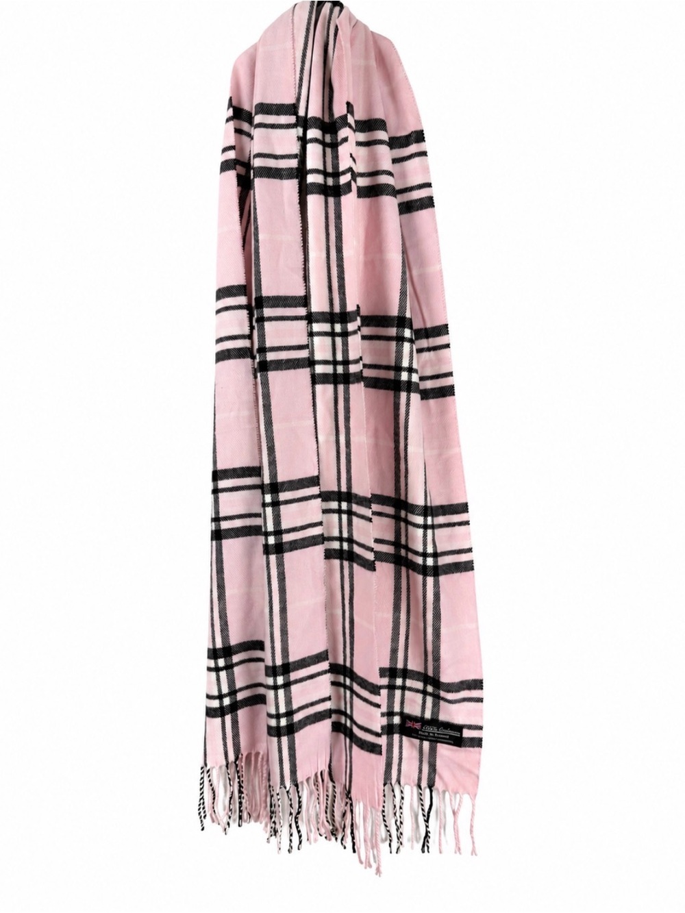 100% Cashmere Pink Plaid Fringe Scarf - Women Accessories